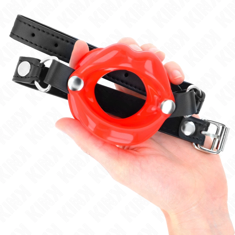 KINK Adjustable Lip Gag 8 cm with Red Leatherette Strap 39-58 cm