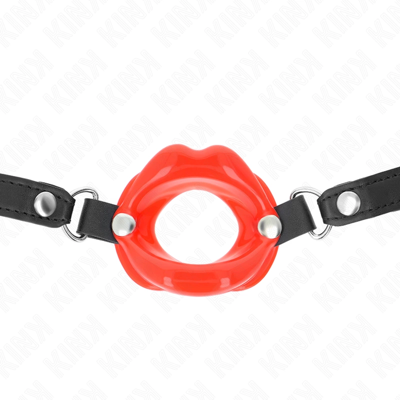 KINK Adjustable Lip Gag 8 cm with Red Leatherette Strap 39-58 cm