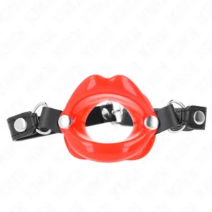 KINK Adjustable Lip Gag 8 cm with Red Leatherette Strap 39-58 cm