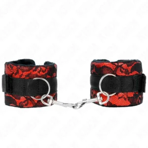 KINK Velvet & Lace Wrist Restraints Red/Black 23x6.5cm Adjustable System