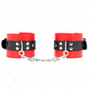 KINK Adjustable Wrist Restraints Red-Black 17-28cm Secure Fit Padded Cuffs