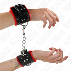 KINK Fur-Lined Adjustable Wrist Restraints Red-Black 17-29cm x 6cm