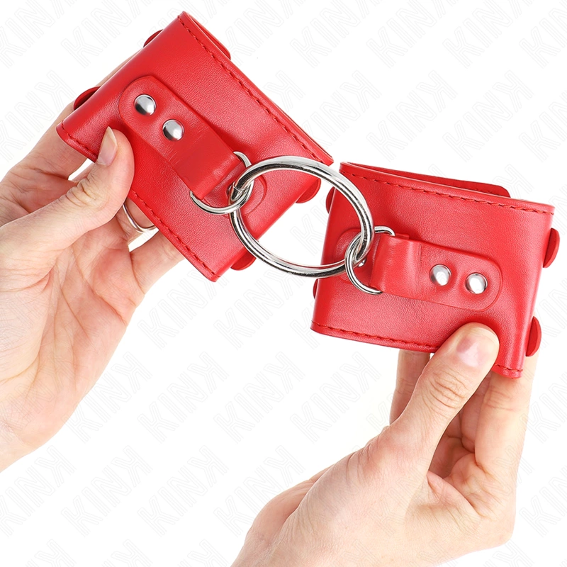 KINK Fixed Wrist Restraints Adjustable Red with Studs 17-22 cm x 6.5 cm