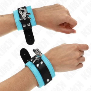 KINK Premium Lockable Wrist Restraints Black/Blue Adjustable 21-28cm
