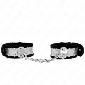 KINK Thin Adjustable Wrist Restraints Black/Silver 30x4cm Leather Finish