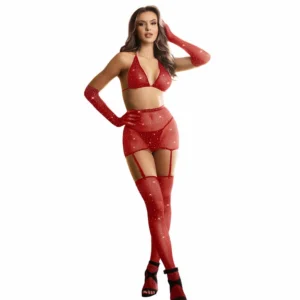 Subblime 952181 Red Fishnet Bodystocking with Gloves, One Size