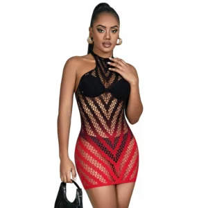 Subblime 952242 Red & Black Gradient Elastic Mesh Dress One Size
