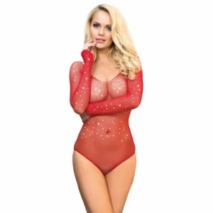 Subblime 952303 Shiny Red Mesh Bodysuit Off-Shoulder One Size