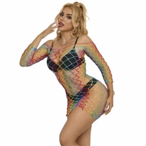 Subblime 952426 Rainbow Mesh Long Sleeve Dress One Size Colorful