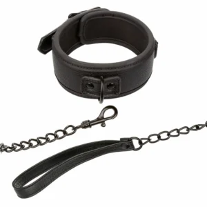 CalExotics Nocturnal Leather Adjustable Collar & Leash Black