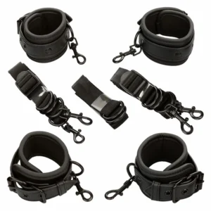 CalExotics Nocturnal Adjustable Bed Restraint System Black Leather