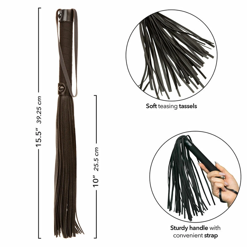 CalExotics Nocturnal Leather Flogger Black – tiksli rankena ir minkšti dirželiai