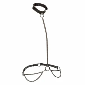 CalExotics Euphoria Chain Halter Collar & Leash Vegan Leather Adjustable