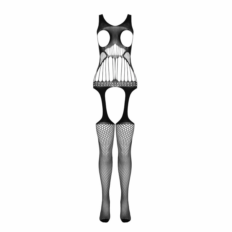 PASSION BS106 Bodystocking White One Size – elegantiškas tinklelio ir nėrinių dizainas