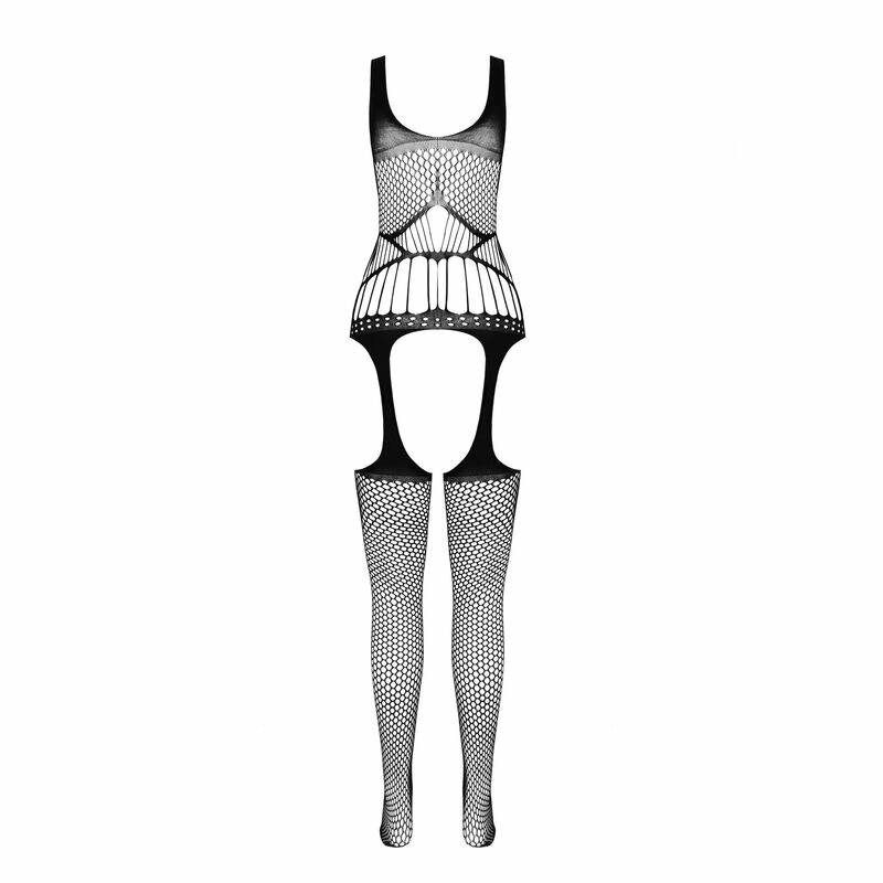 PASSION BS106 Bodystocking White One Size – elegantiškas tinklelio ir nėrinių dizainas