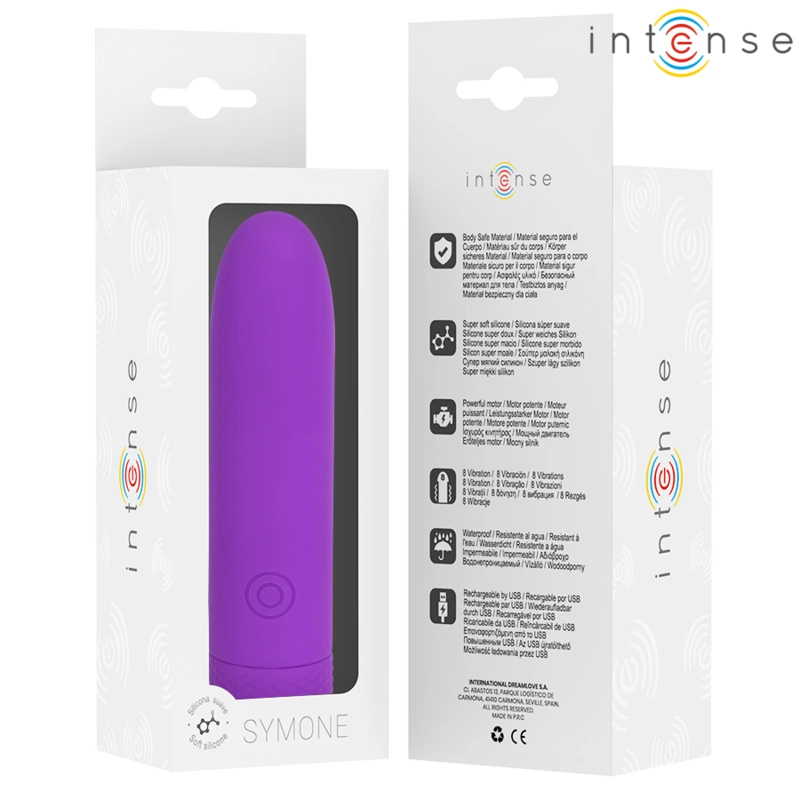 INTENSE Symone USB Rechargeable Vibrating Bullet Purple 10cm Compact