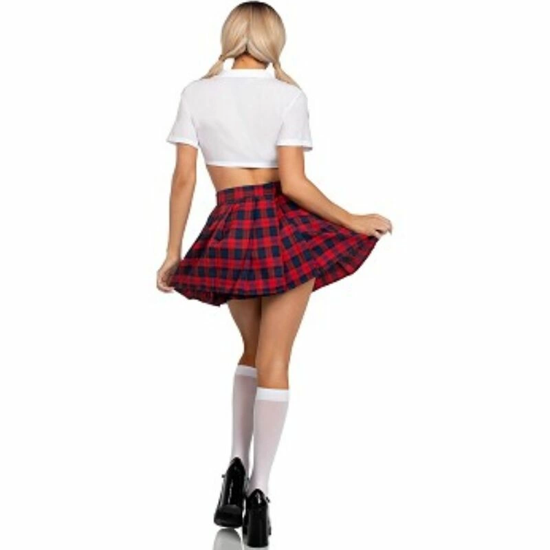 Leg Avenue Klasikinis koleginis kostiumas, raudonas S/M – languotas sijonas ir petelė