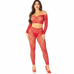 Leg Avenue Red Crop Top & Stockings Set One Size - Vibrant Stretch Fit