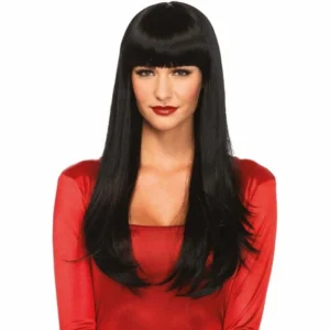 Leg Avenue Long Straight Black Wig with Fringe - Adjustable Fit