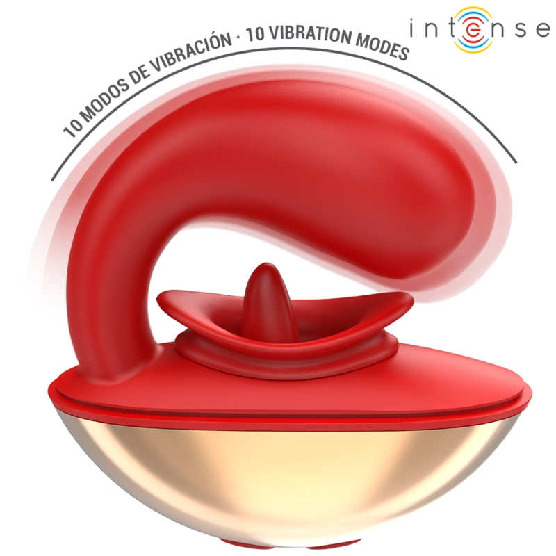 INTENSE Mariah U formos vibratorius ir dvigubas stimuliatorius, 10 režimų raudonas silikonas