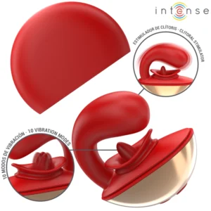 INTENSE Mariah U formos vibratorius ir dvigubas stimuliatorius, 10 režimų raudonas silikonas