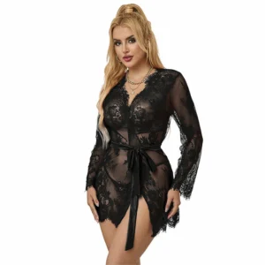Subblime 953751 Lace Nightgown Set with Thong Black S/M