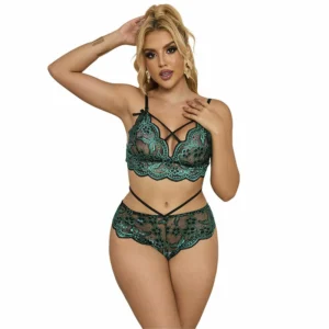 Subblime 954086 Lace Bra & Panties Set Green S/M - Elegant Lingerie