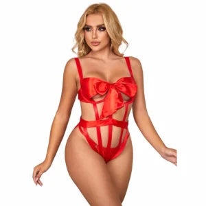 Subblime 954468 Red Openwork Bodysuit with Decorative Bow S/M