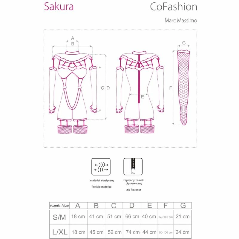 Livco Corsetti Sakura CF90357 nėriniuotas kombinezonas su pirštinėmis ir keliaraiščiu L/XL juodas