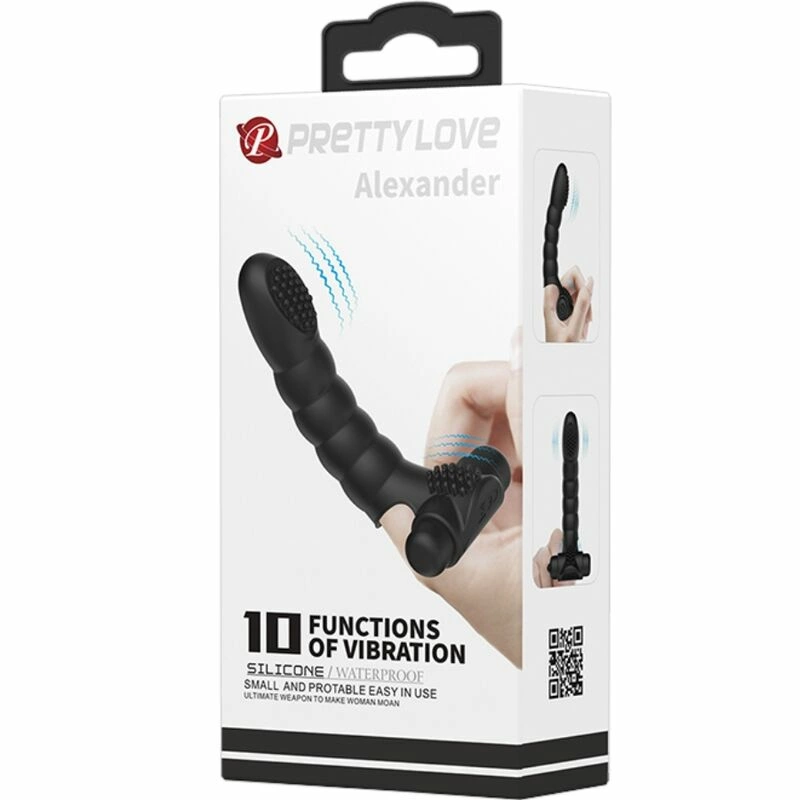 Pretty Love Alexander Black Finger Device 10 Modes Silicone Compact