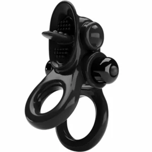 Pretty Love BI-210239 Double Vibrating Silicone Ring Black 10 Modes