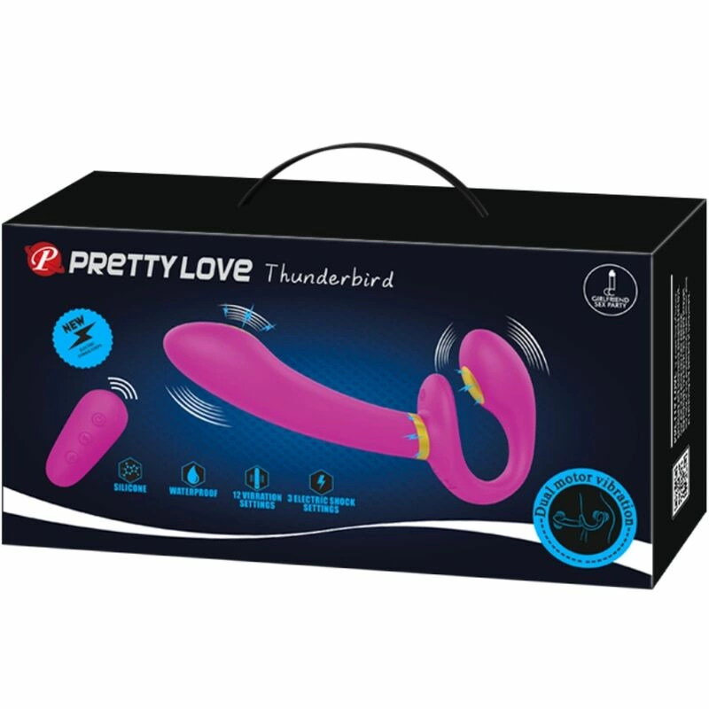 Pretty Love Thunderbird Double Strap-On Remote Vibrator Purple Silicone