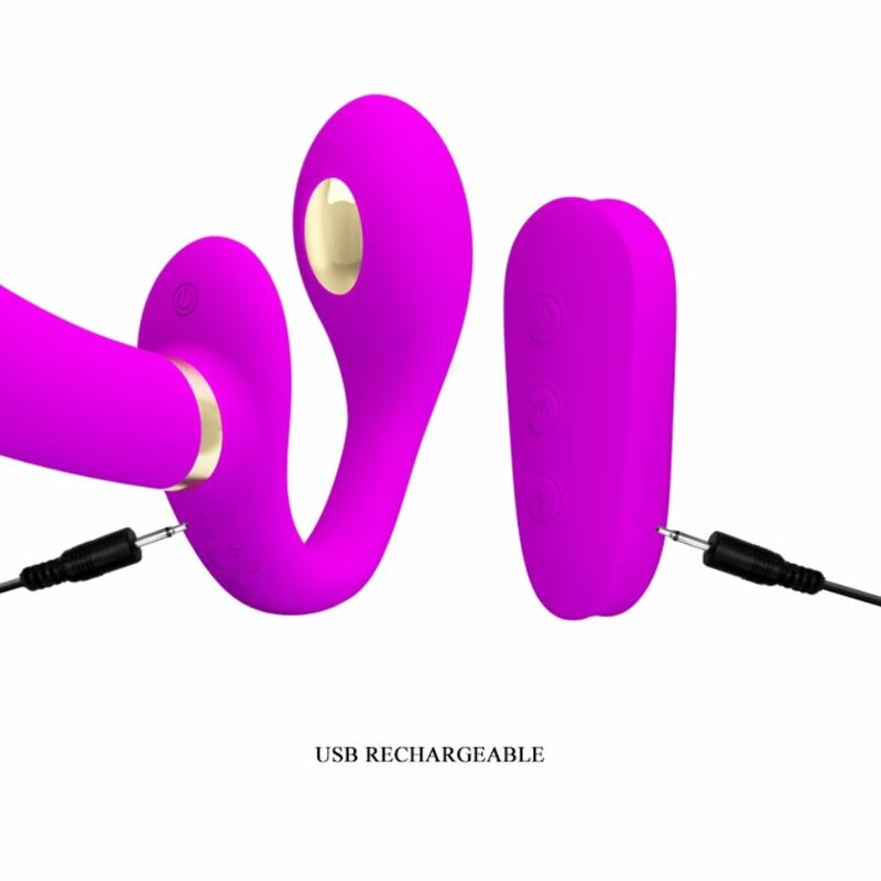 Pretty Love Thunderbird Double Strap-On Remote Vibrator Purple Silicone
