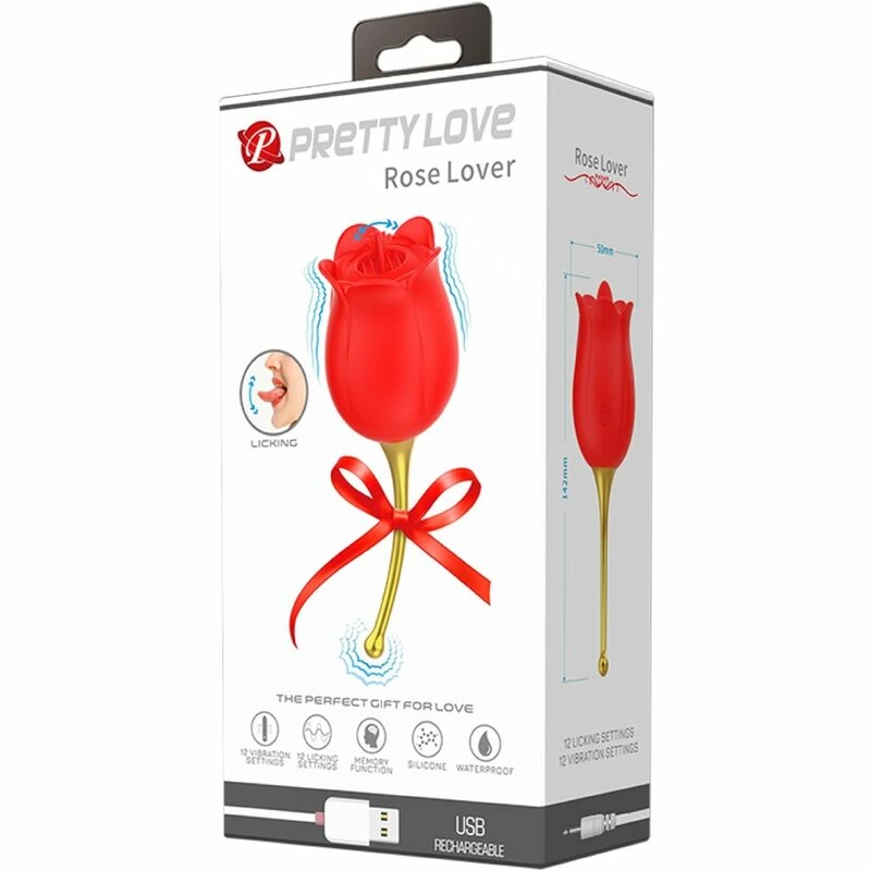 Pretty Love Rose Lover Intimate Rose Massager 12 Modes Red Silicone USB