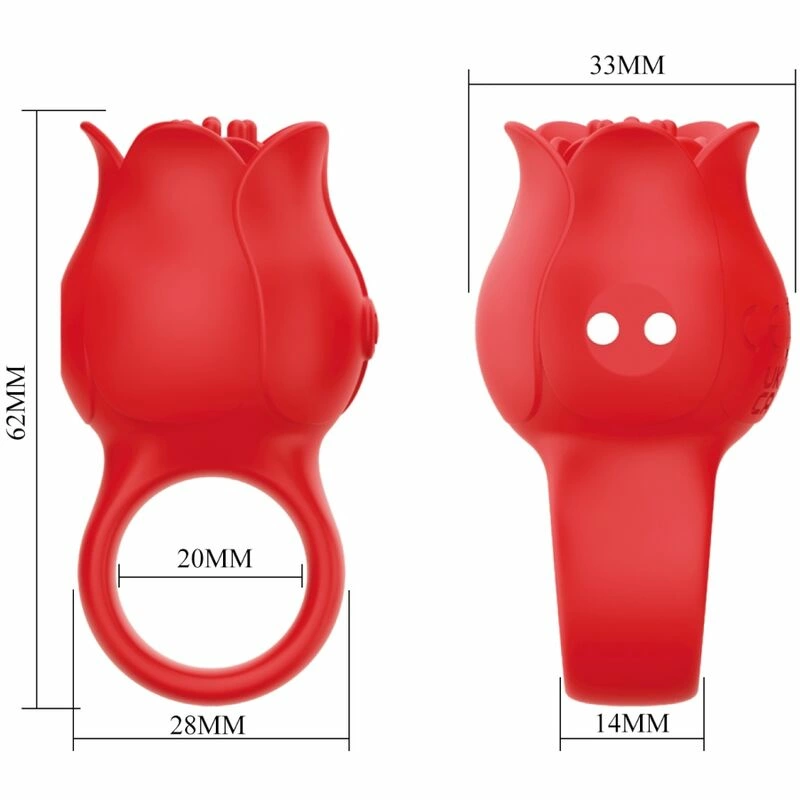 Pretty Love Jae Rose-Shaped Finger Model, 10 Modes, Red Silicone