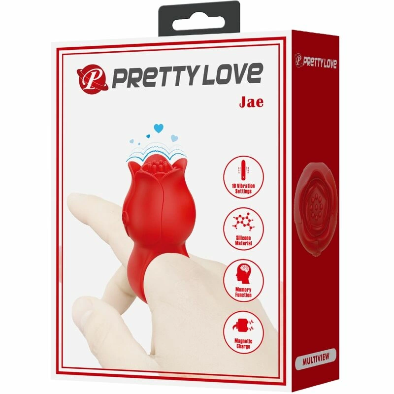 Pretty Love Jae Rose-Shaped Finger Model, 10 Modes, Red Silicone
