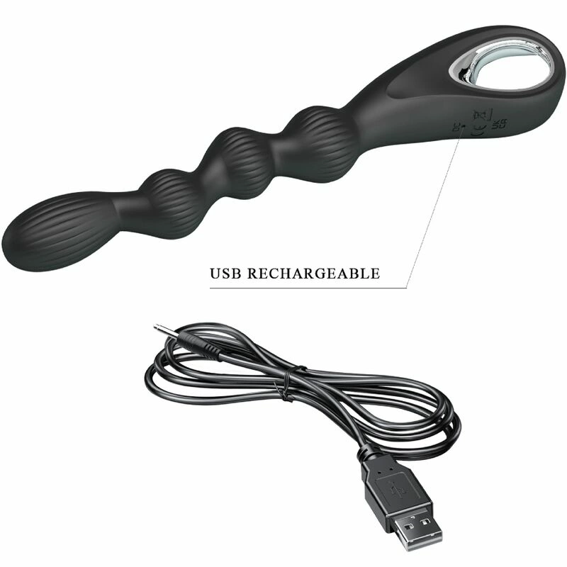 Pretty Love Federer Anal Vibrator 12 Modes Black Silicone USB Rechargeable
