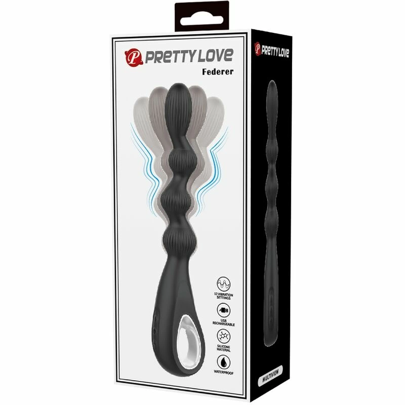 Pretty Love Federer Anal Vibrator 12 Modes Black Silicone USB Rechargeable