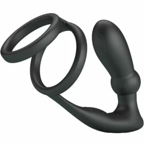 Pretty Love Emoni Black Silicone Dual Intimate Ring & Plug, 12 Modes