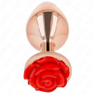 KINK Pink Gold Metal Plug Large with Red Rose Base, Stainless Steel