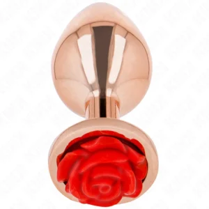 Kink Rose Gold Intimate Plug S with Red Rose Accent, Stainless Steel 7.8cm