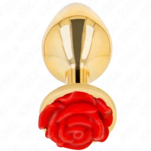 KINK Stainless Steel Intimate Plug Gold with Red Rose Accent Size L