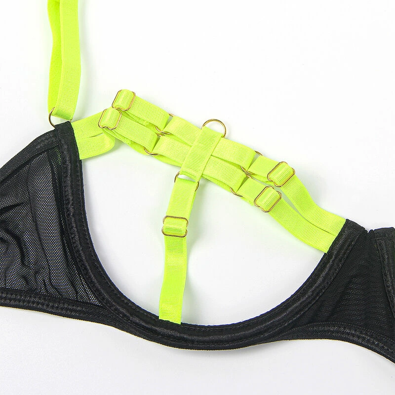 SUBBLIME liemenėlių rinkinys L/XL Fluorescent Green su karoliais ir kojų akcentais