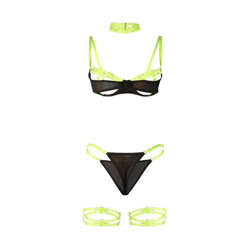 SUBBLIME liemenėlių rinkinys L/XL Fluorescent Green su karoliais ir kojų akcentais