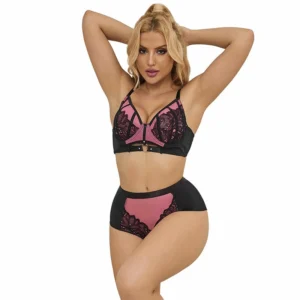SUBBLIME 955588 Pink Mesh & Patent Leather Bra Set L/XL