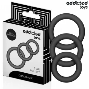 Addicted Toys Silikoninio atraminio žiedo rinkinys, 1 modelis – 3 dydžiai, juodas