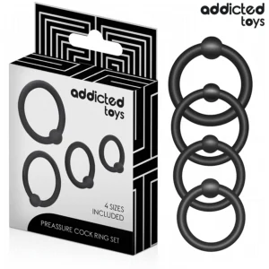 Addicted Toys Silikono reguliuojamų slėgio žiedų rinkinys – 4 dydžių, juodas