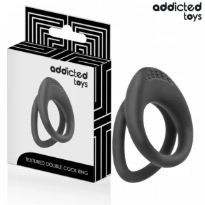 Addicted Toys Dvigubo žiedo sistema, silikoninė juoda – tekstūruota atrama 72 mm