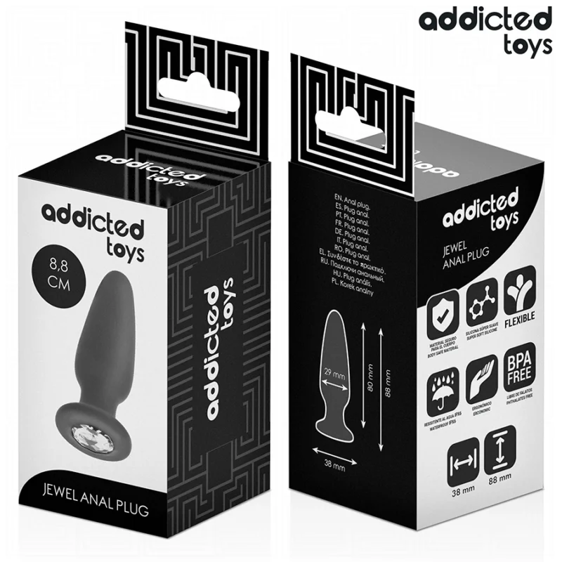 Addicted Toys Silikoninis intymus kištukas S su dekoratyviniu papuošalu 8,8 cm juodas