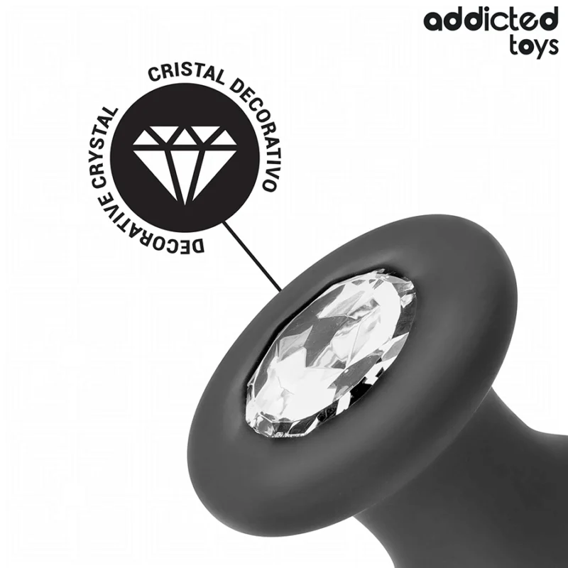 Addicted Toys Silikoninis intymus kištukas S su dekoratyviniu papuošalu 8,8 cm juodas